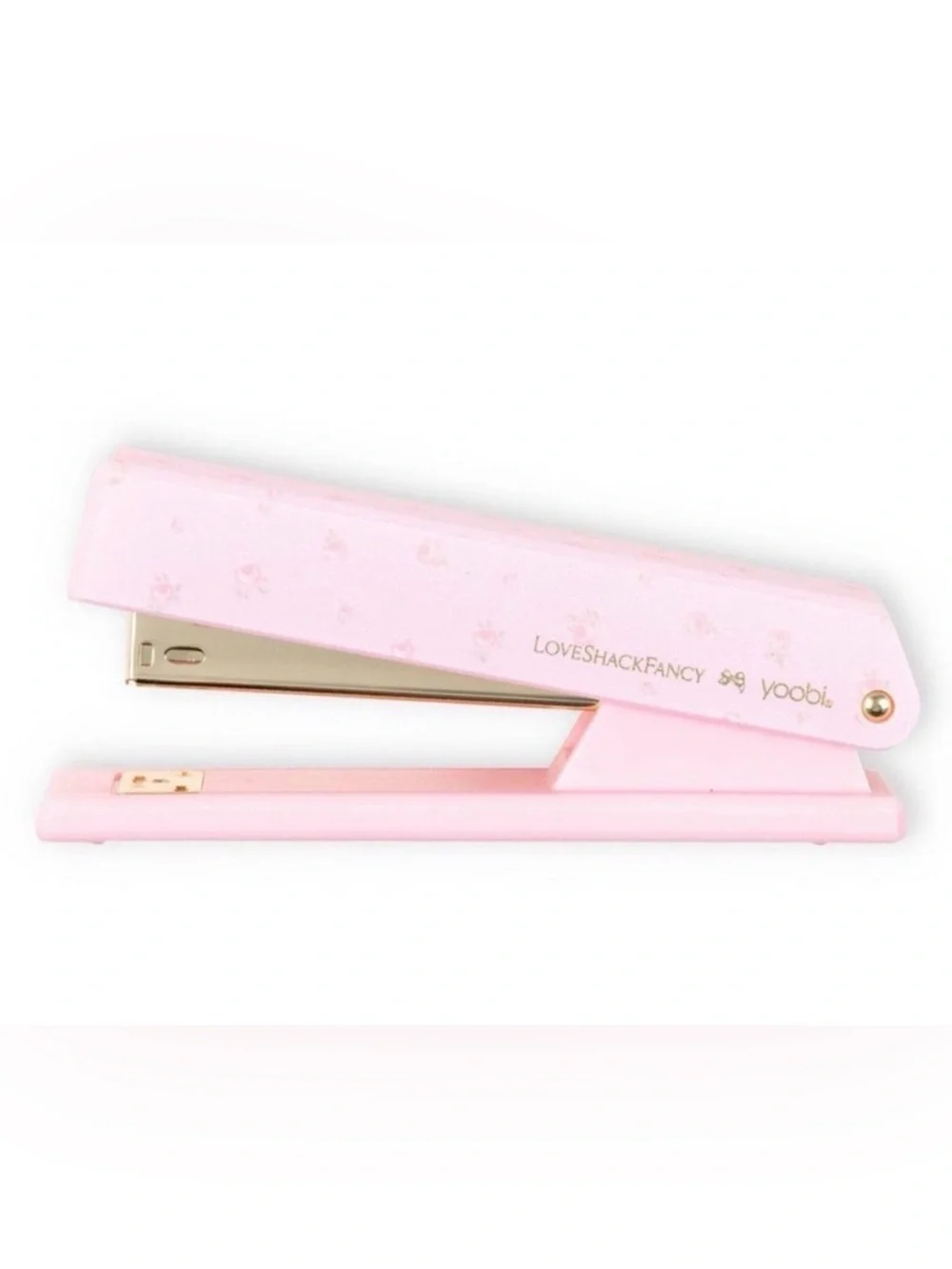Blue Floral Ruffled Accessory Pouch & Pink Stapler Gift Set